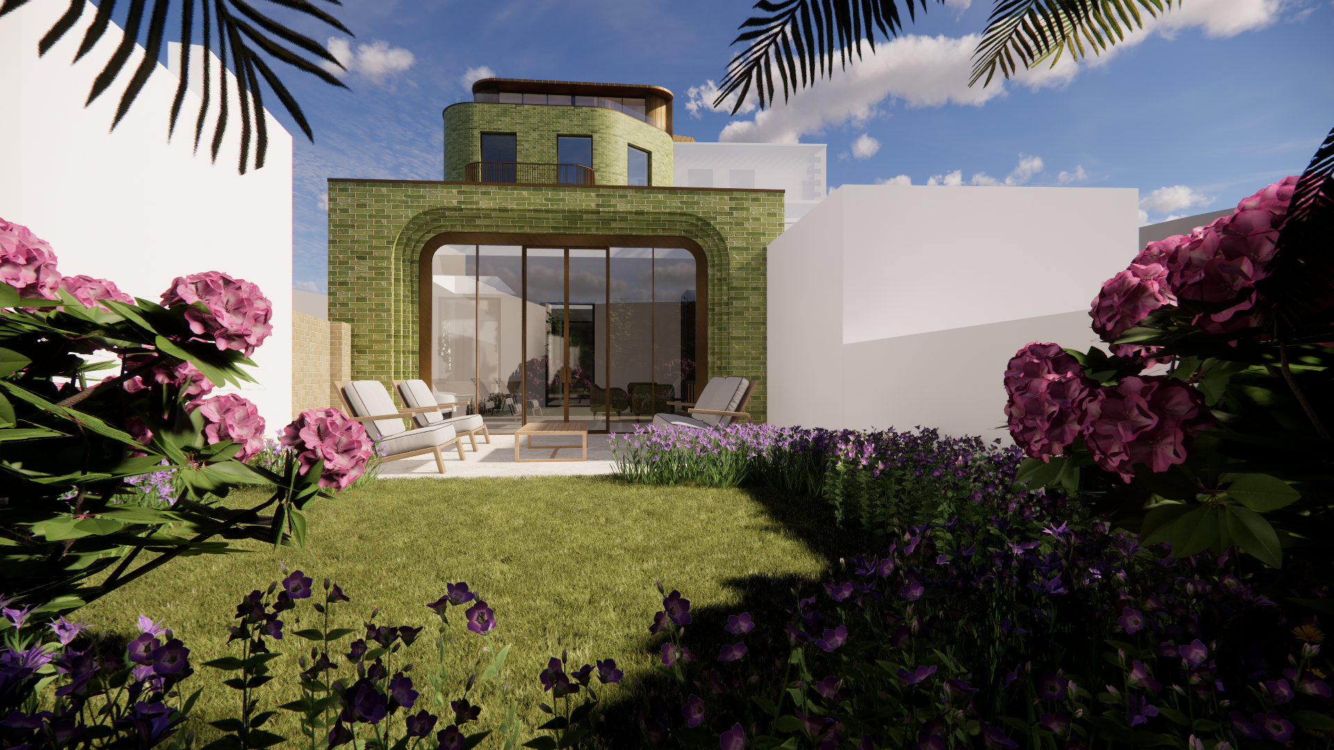 3D View of a beautiful house with garden